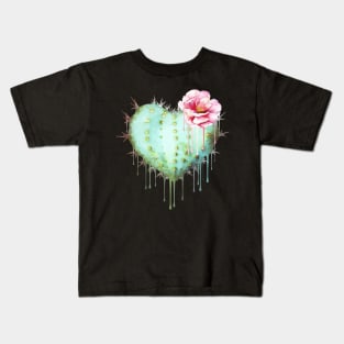 Cactus heart watercolor purple flower Kids T-Shirt